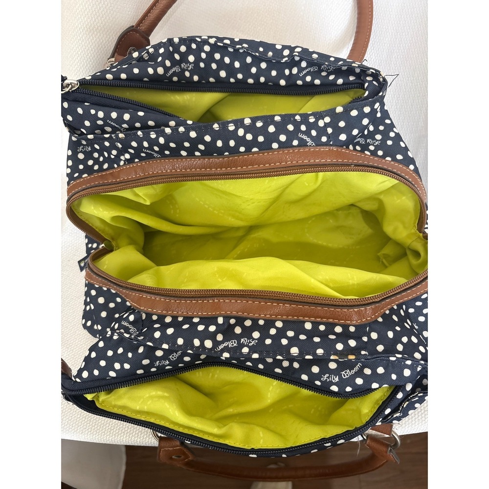 Lily Bloom Navy Blue Polka Dot Satchel Handbag Eco Friendly Recycled Fabric Bag - Picture 6 of 9